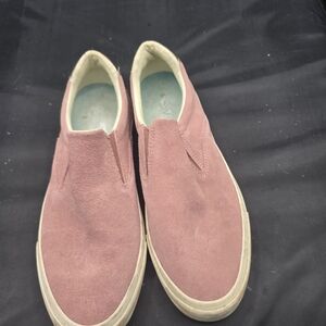 Soft Pink and White Slip-On Slippers with Canvas‎ Upper